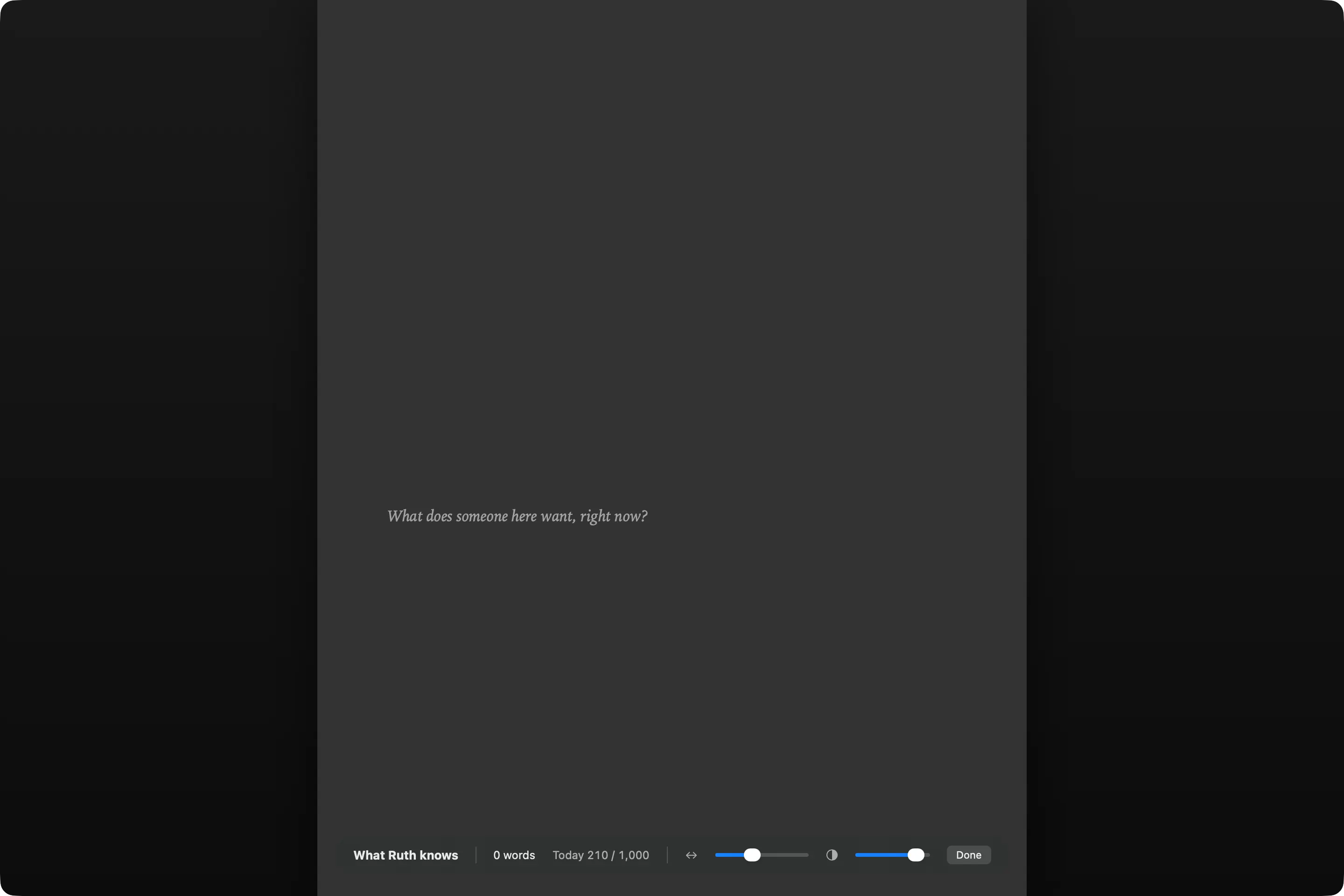 An empty page in Wryte’s Focus Mode, with a faint prompt where the first line will go.